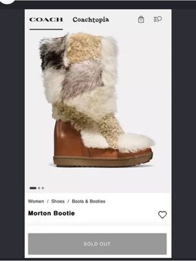 Coach Morton Bootie in Brown and Cream Patchwork Shearling